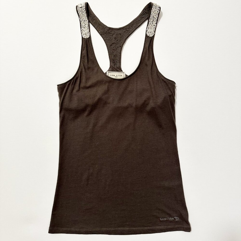 Abercrombie & Fitch - Ezra Fitch Gray Charcoal White Beaded Shelf Bra Tank M